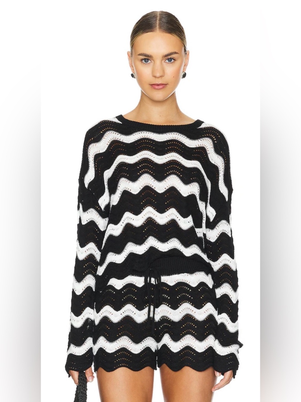Beach Riot Black White Tides Knit Matching Set M Top L Shorts Resort Lounge